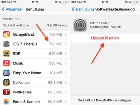 iOS 7.1 Beta 3 ile artık güncelleme dosyaları silinebiliyor