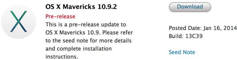 OS X 10.9.2'nin yeni derlemesi yayınlandı