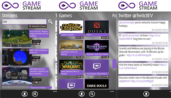 WP8 cihazlar için yeni bir Twitch istemcisi: Infinite Game Stream