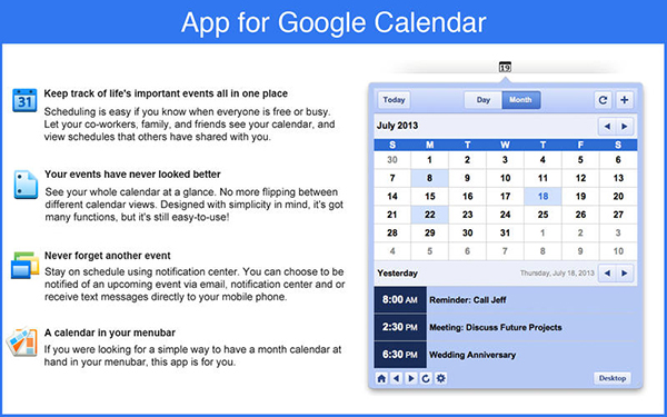 Google Calendar için yeni Mac uygulaması: App for Google Calendar