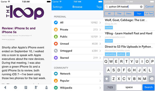 Sosyal imleme uygulaması Pushpin for Pinboard, iOS 7 tasarımına büründü