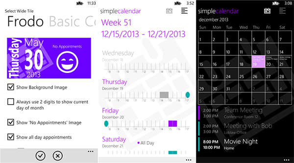 WP8 uyumlu takvim uygulaması Simple Calendar güncellendi