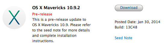 OS X Mavericks 10.9.2'nin 4.beta derlemesi yayınlandı