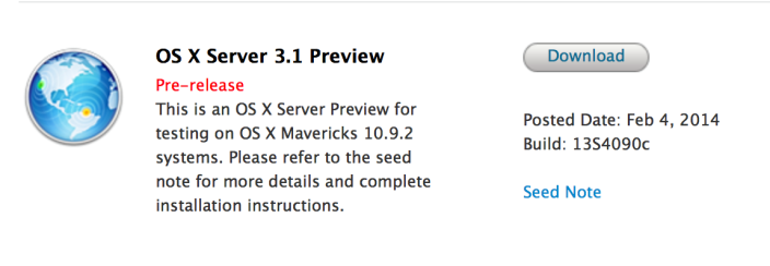 OS X Server 3.1'in yeni derlemesi yayınlandı