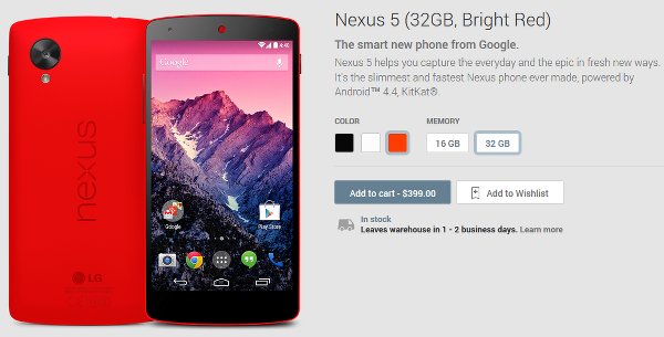 Kırmızı renkli Nexus 5 satışa sunuldu