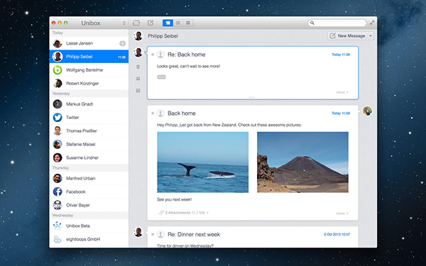 Kişiye göre organize sağlayan Mac uyumlu e-posta istemcisi Unibox indirime girdi