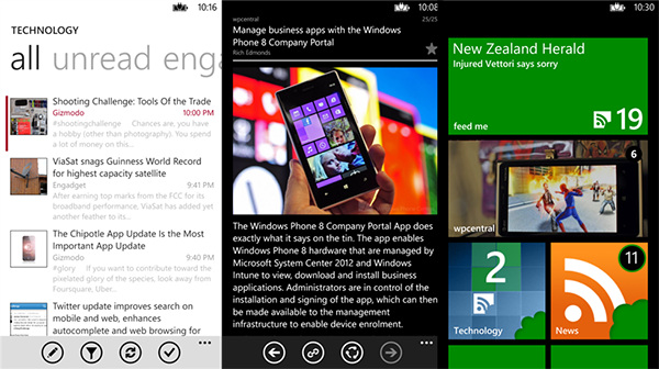 WP8 ile WP7.5 cihazlar için hazırlanan RSS okuma uygulaması Feed Me, Feedly desteğine kavuştu