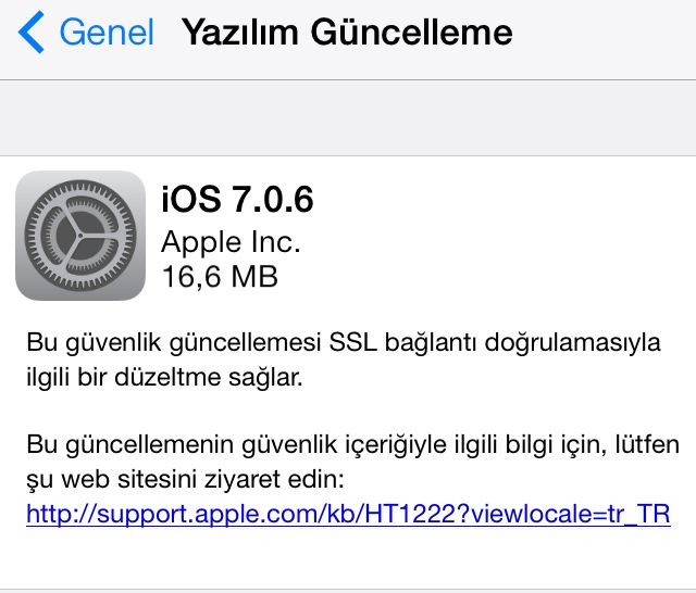 Apple, iOS 7.0.6 ve iOS 6.1.6 yayınladı