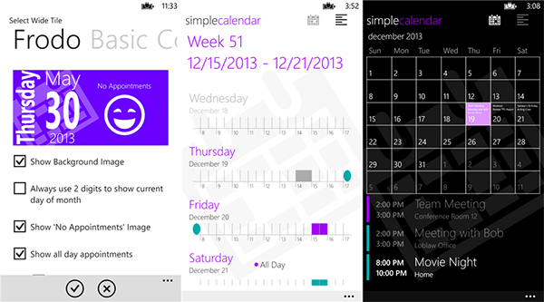 WP8 uyumlu takvim uygulaması Simple Calendar, canlı kutu temelinde güncellendi