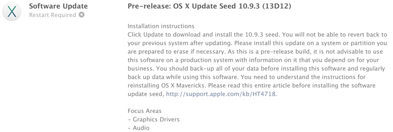 OS X 10.9.3'ün ilk derlemesi yayınlandı