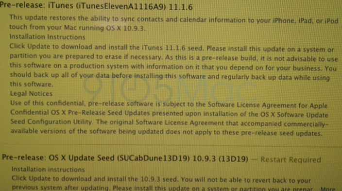 OS X 10.9.3 ve iTunes 11.1.6 için sona yaklaşılıyor