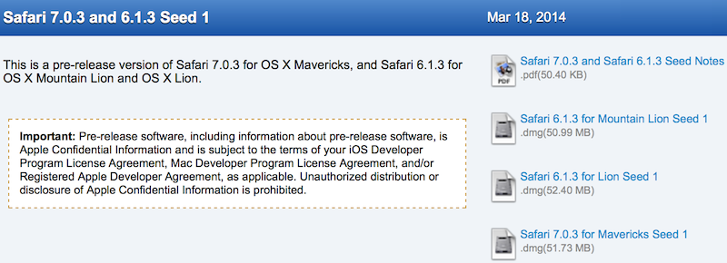 Safari 7.0.3 ve 6.1.3 geliştiricilerin kullanımına sunuldu