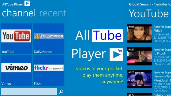 Windows Phone 8 için başarılı bir çevrimiçi video uygulaması AllTube Player Pro