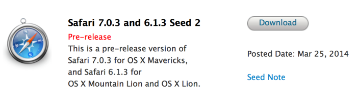 Safari 7.0.3 ve 6.1.3 için iki yeni derleme