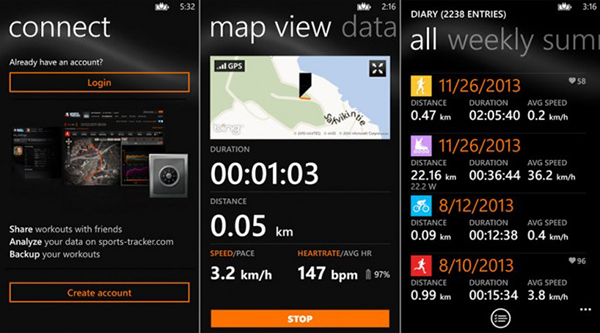 WP8 uyumlu egzersiz takip uygulaması Sports Tracker güncellendi