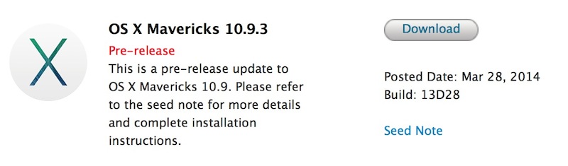 OS X 10.9.3'ün yeni derlemesi yayınlandı