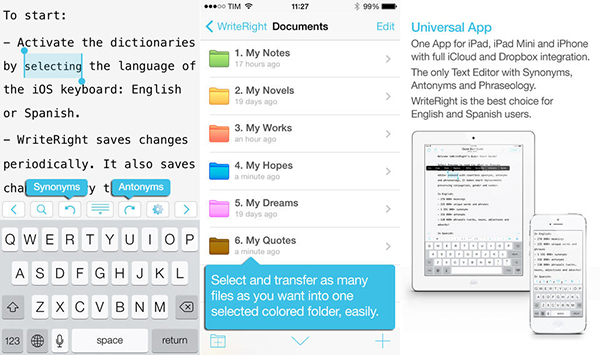 iOS uyumlu evrensel metin uygulaması WriteRight indirime girdi
