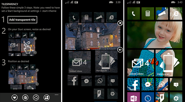 Canlı kutular ile başlangıç ekranı için kişiselleştirme sunan yeni WP8.1 uygulaması: Tilesparency