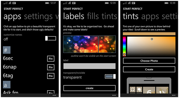Başlangıç ekranı kişiselleştirmesi için WP 8.1 uyumlu yeni uygulama: Start Perfect