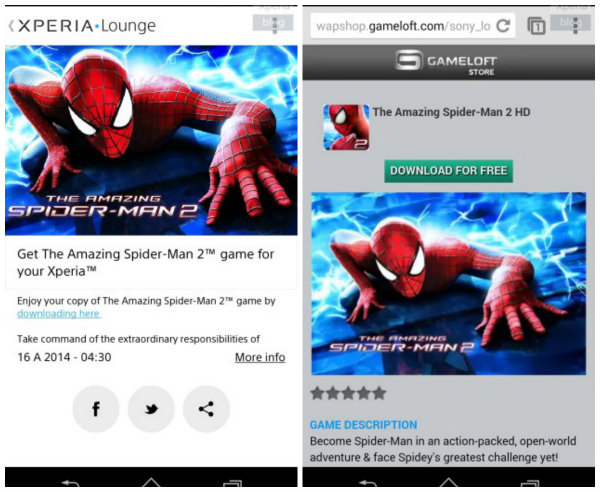 The Amazing Spider-Man 2 belirli Xperia cihazları için ücretsiz