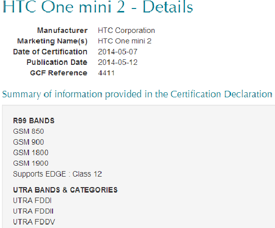 HTC One mini 2 uluslararası sertifikasyon platformunda ortaya çıktı
