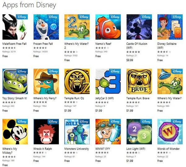 Disney'in 13 Windows Phone oyunu kısa bir süreliğine ücretsiz