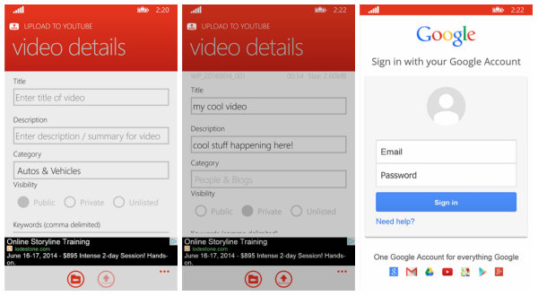 Upload to Youtube, Windows Phone için yeni bir YouTube yükleme uygulaması