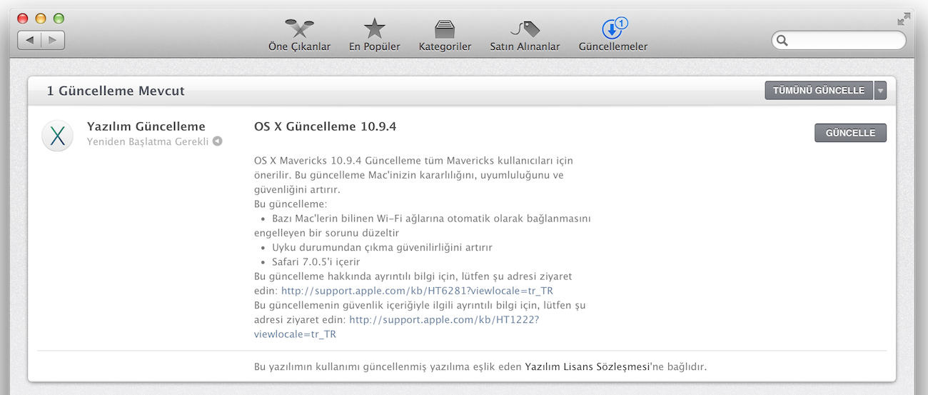 OS X 10.9.4 yayınlandı
