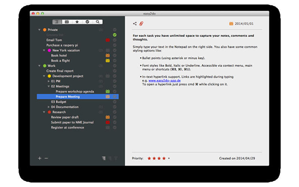 Mac tarafina organizasyon temelli yeni bir uygulama daha: easy2do