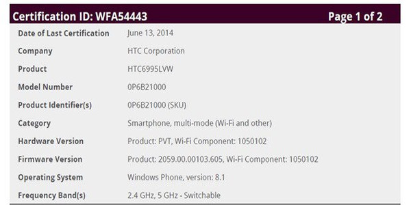 HTC'nin yeni Windows Phone cihazı sertifika onaylarında ortaya çıktı