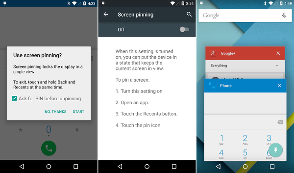 Android 5.0 Lollipop herhangi bir uygulamayı ekrana sabitlemenizi sağlıyor