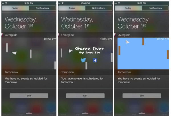 iOS bildirim merkezi üzerinde oynanan bir oyun : Overglide 