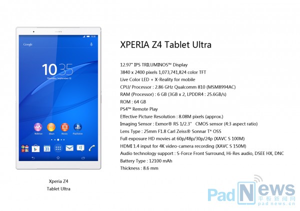 Sony Xperia Z4 Tablet Ultra modelinin internete sızdığı iddia ediliyor
