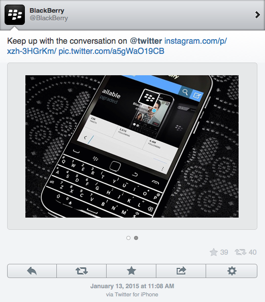 Blackberry resmi twitter hesabından iPhone aracılığıyla tweet attı