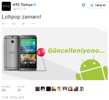 Türkiye'de HTC One M8 modeli için Androild 5.0 Lollipop güncellemesi başladı