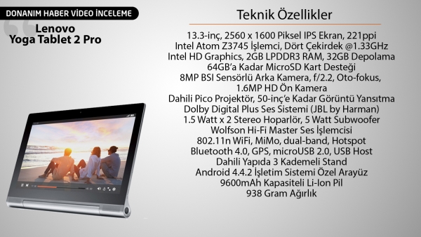 Lenovo Yoga Tablet 2 Pro inceleme videosu 'Tasarımı, dahili projektörü ve JBL imzalı 2+1 ses sistemi ile bu tablet farklı'