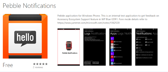 Pebble akıllı saatinin Windows Phone uygulaması test aşamasında