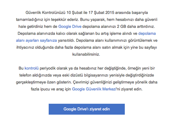 Google Drive'ın 2GB'lık hediye alanları hesaplara tanımlanmaya başlandı