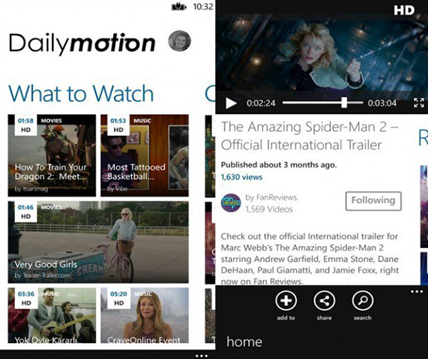 Dailymotion'un WP8 uygulamasına canlı yayın desteği eklendi