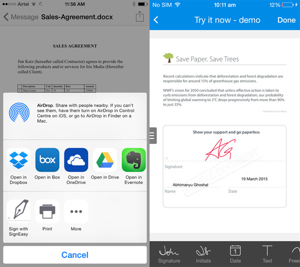 SignEasy'nin yeni iOS8 eklentisiyle her uygulama için imza desteği geliyor