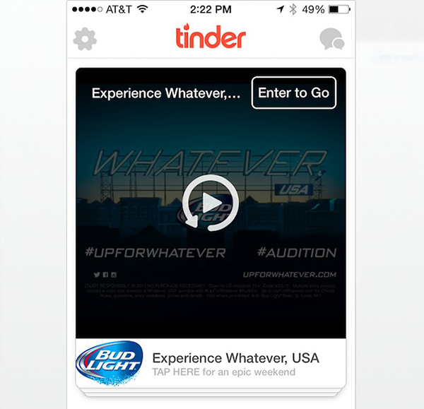 Tinder video reklamlar göstermeye başladı