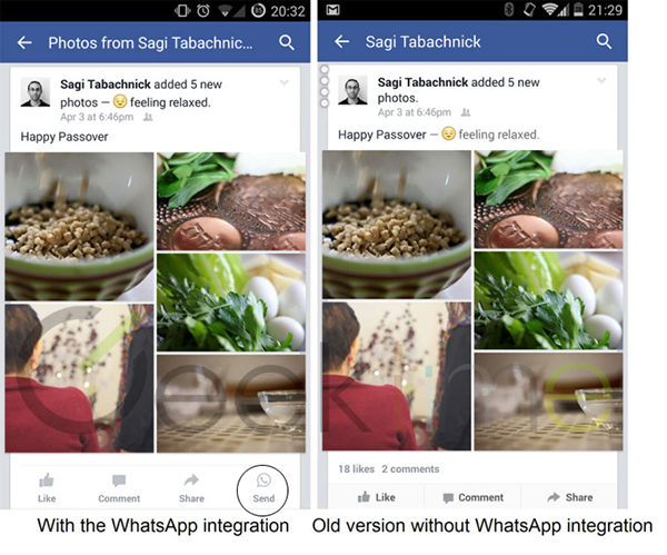 Facebook, Android platformunda WhatsApp entegrasyonunu test etmeye başladı