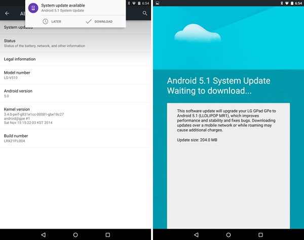 LG G Pad 8.3 GPe için Android 5.1 Lollipop güncellemesi yayınlandı