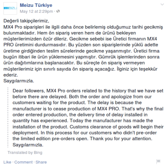 Meizu MX4 PRO'nun üretiminin durdurulduğu iddia ediliyor