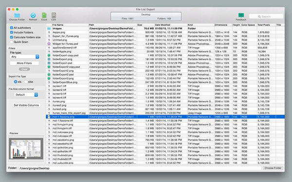 Mac uyumlu File List Export uygulaması artık ücretsiz