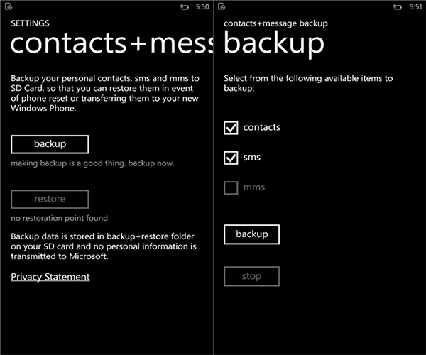 Windows Phone için hazırlanan 'contacts+message backup' güncellendi
