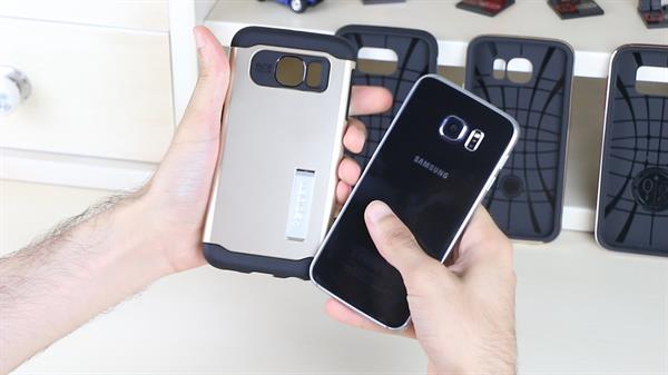 Samsung Galaxy S6 için metal zırh desteği 'Spigen Armor serisi kılıflar' video inceleme