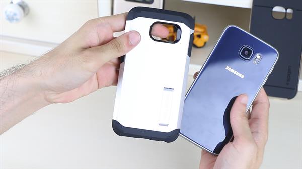 Samsung Galaxy S6 için metal zırh desteği 'Spigen Armor serisi kılıflar' video inceleme