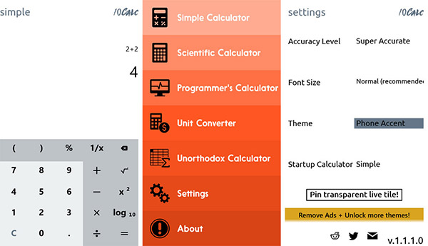 Windows Phone için yeni hesaplama uygulaması: 10Calc