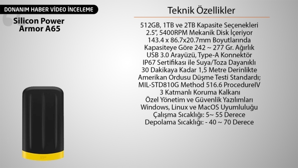 Suya, toza ve darbeye dayanıklı taşınabilir disk testte 'Silicon Power Armor A65 inceleme videosu'